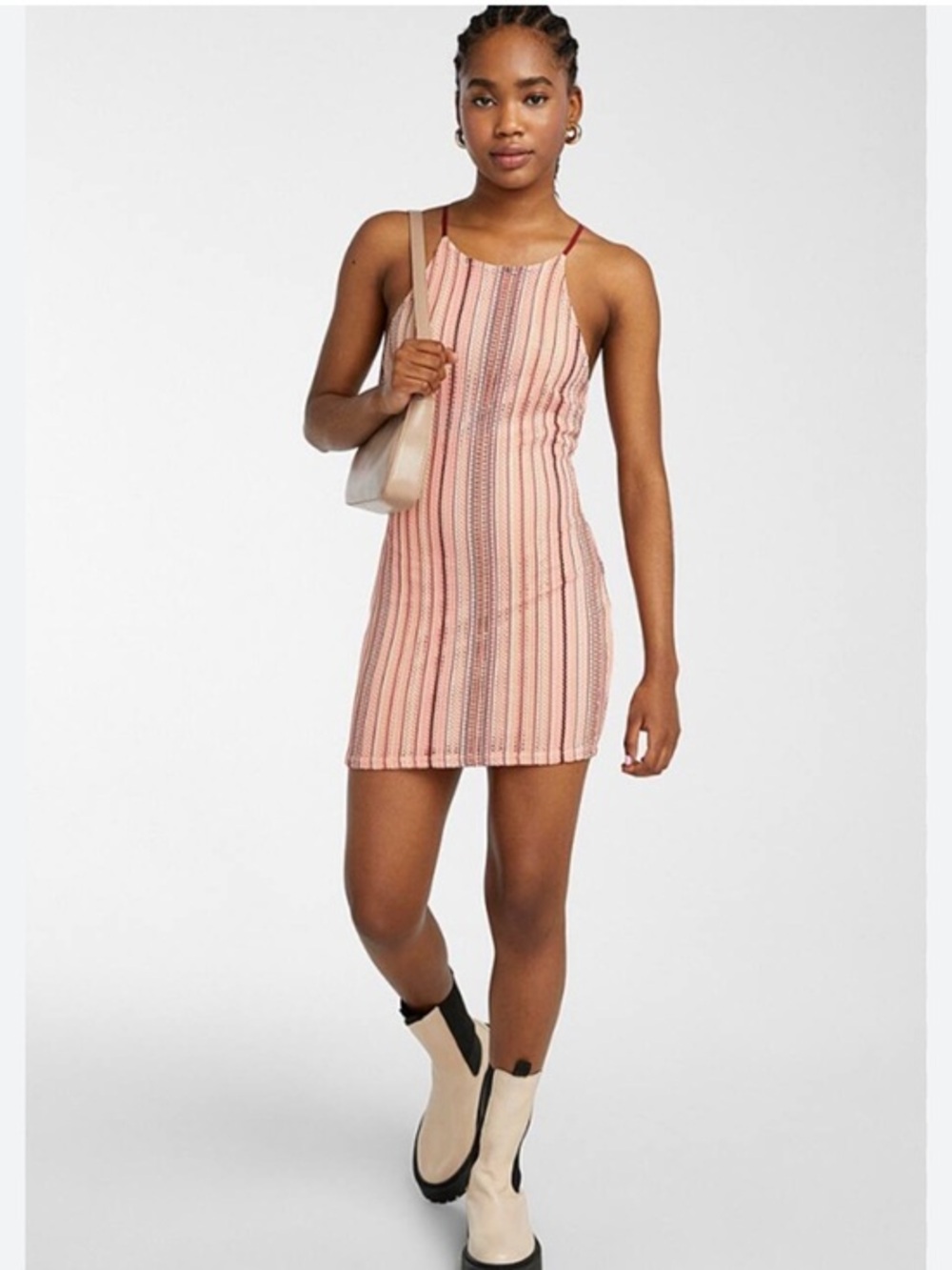 NWT Simons multicolored vertical stripe halter mini dress La Maison Simons.